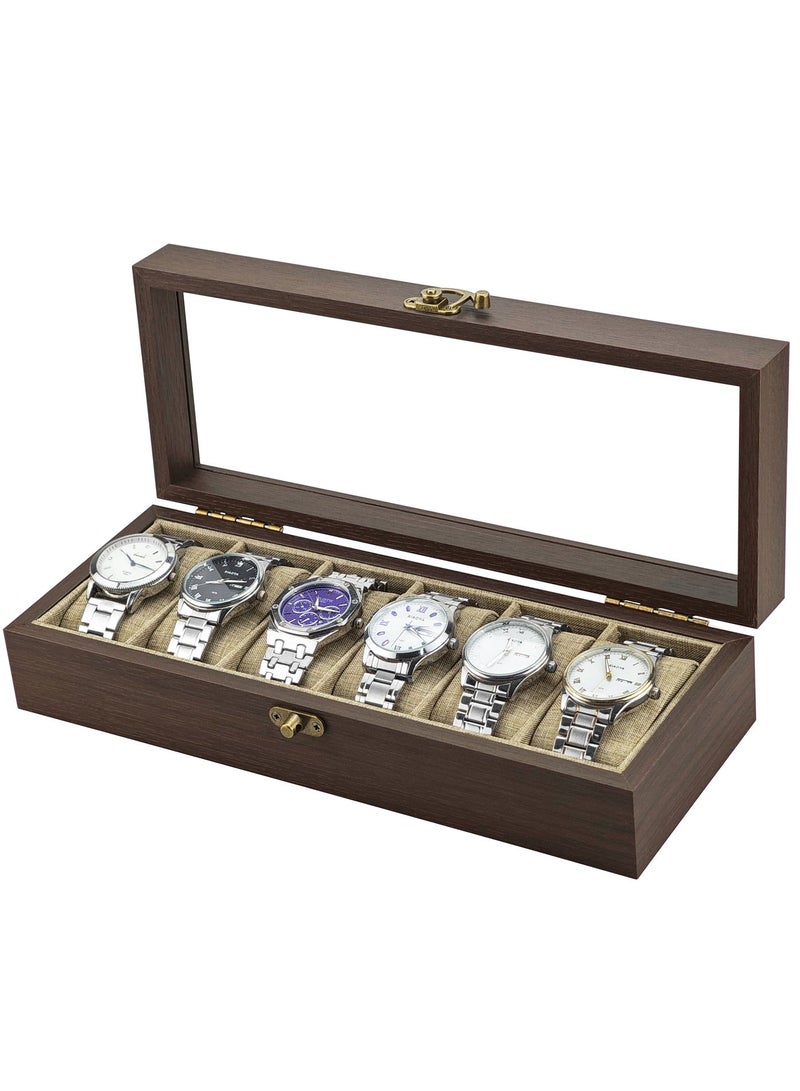 BIG CLICK Luxury 6-Slot Solid Wood Watch Box Holder Organizer with Glass Display Top for Men - Image 2